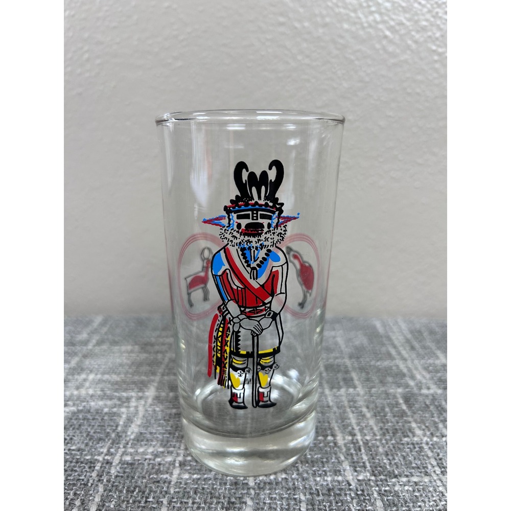 Vintage Native American Kachina Hopi‎ Indian Motif Glass Tumbler Libbey